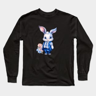 Easter bunny boy with jeans and flowers Long Sleeve T-Shirt